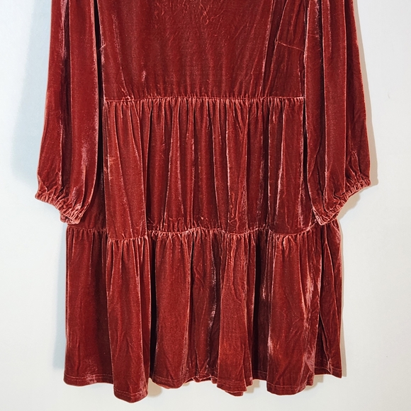 Umgee Burnt Orange Velvet Tiered Mini Dress Size XL NWT Wedding Guest Dress - Picture 2 of 7